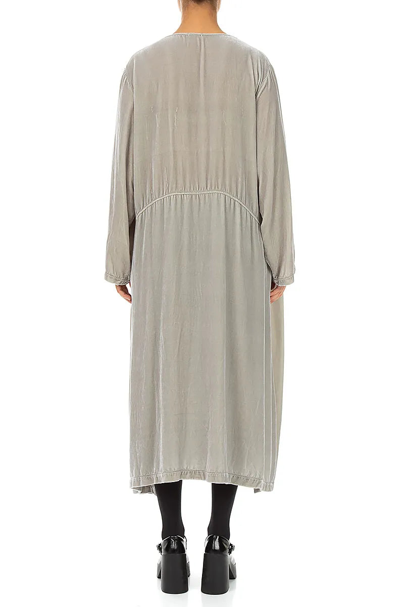 Olive Grey Silk Velvet Shift Dress 2