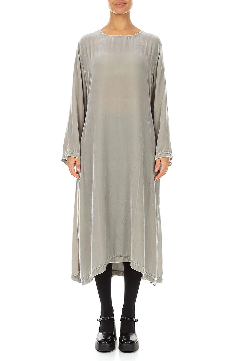 Olive Grey Silk Velvet Shift Dress 1