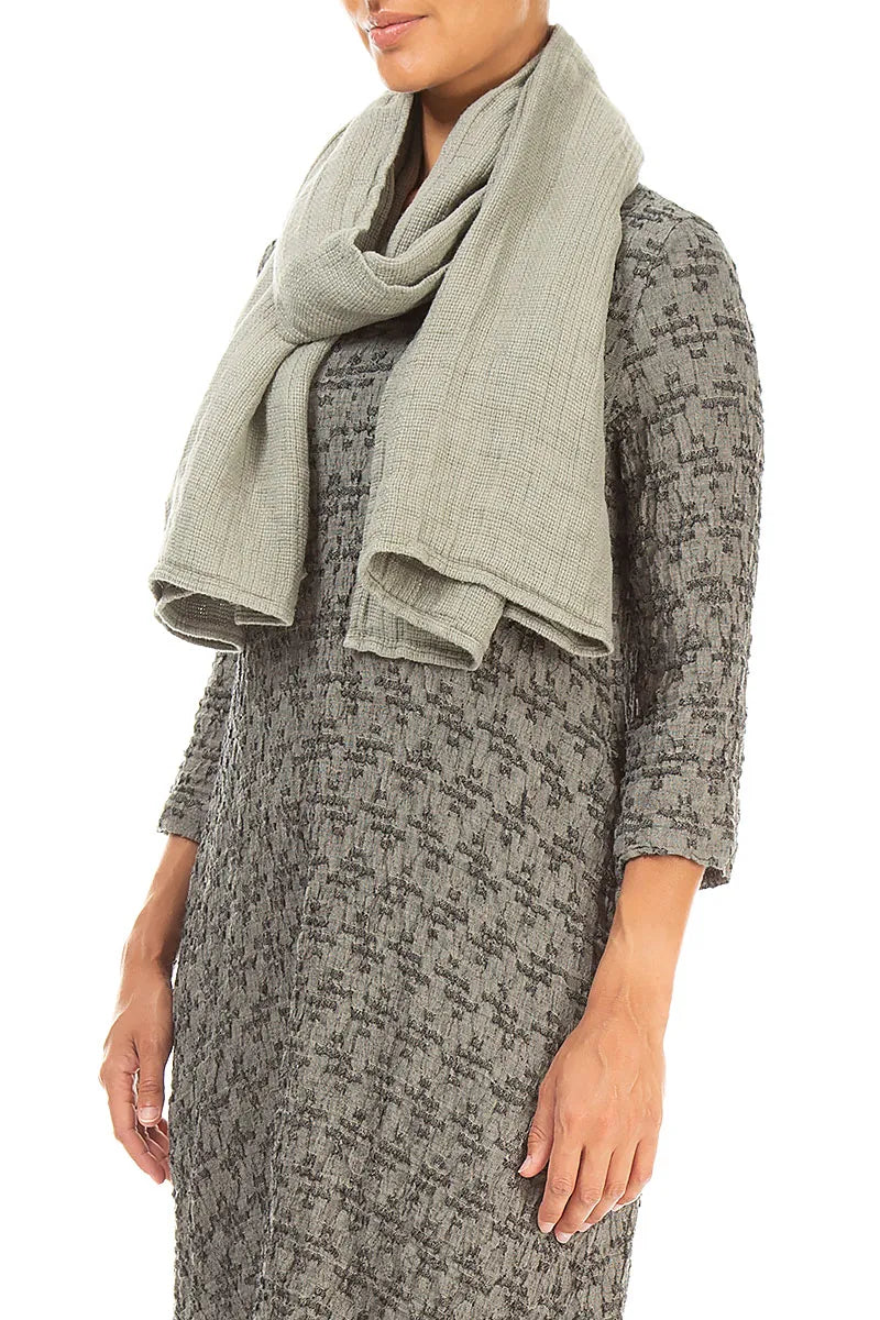 Olive Grey Textured Linen Scarf 3
