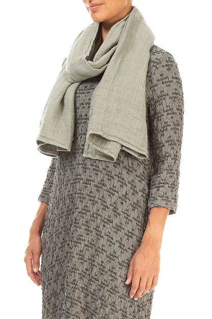 Olive Grey Textured Linen Scarf 3