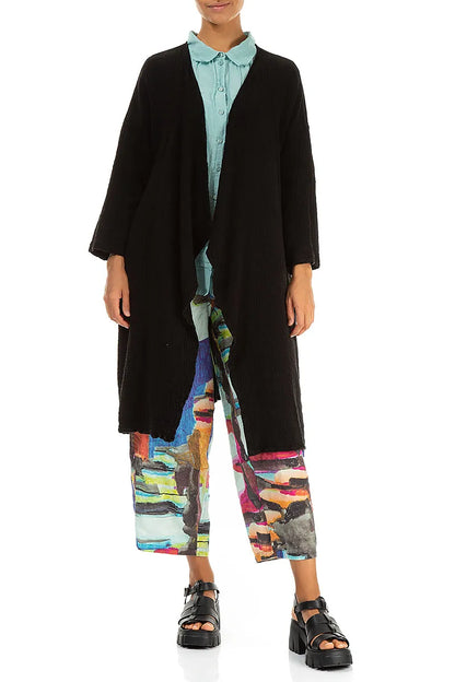 Open Front Black Linen Viscose Jacket 5