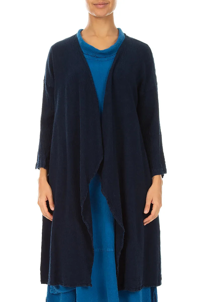 Open Front Navy Linen Viscose Jacket 1