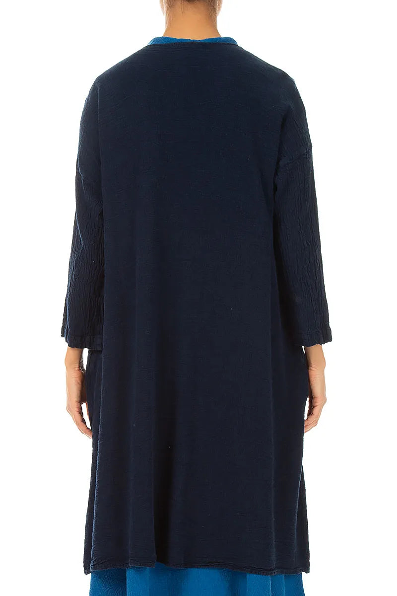 Open Front Navy Linen Viscose Jacket 2