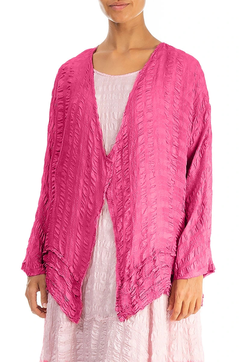Open Fuchsia Textured Silk Jacket 3