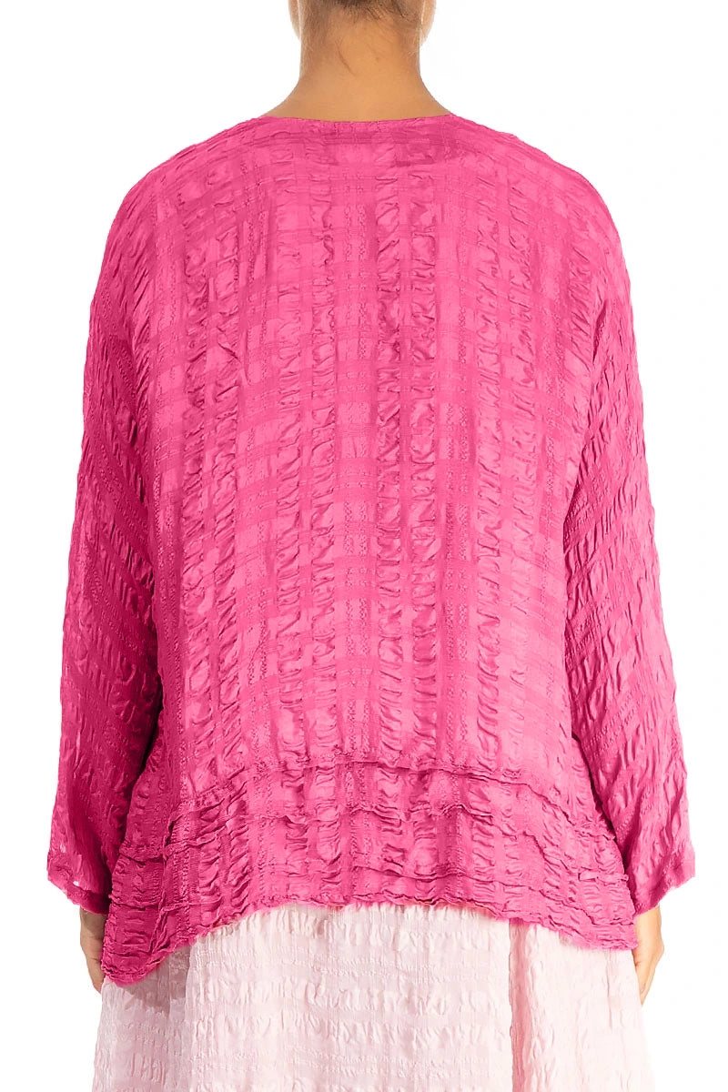 Open Fuchsia Textured Silk Jacket 2