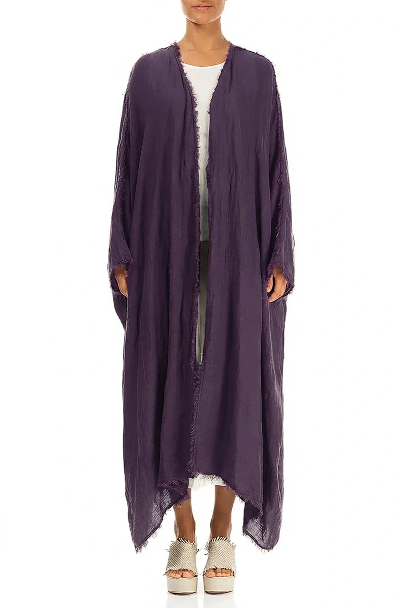 Oversized Raw Edge Amethyst Gauze Linen Jacket 1