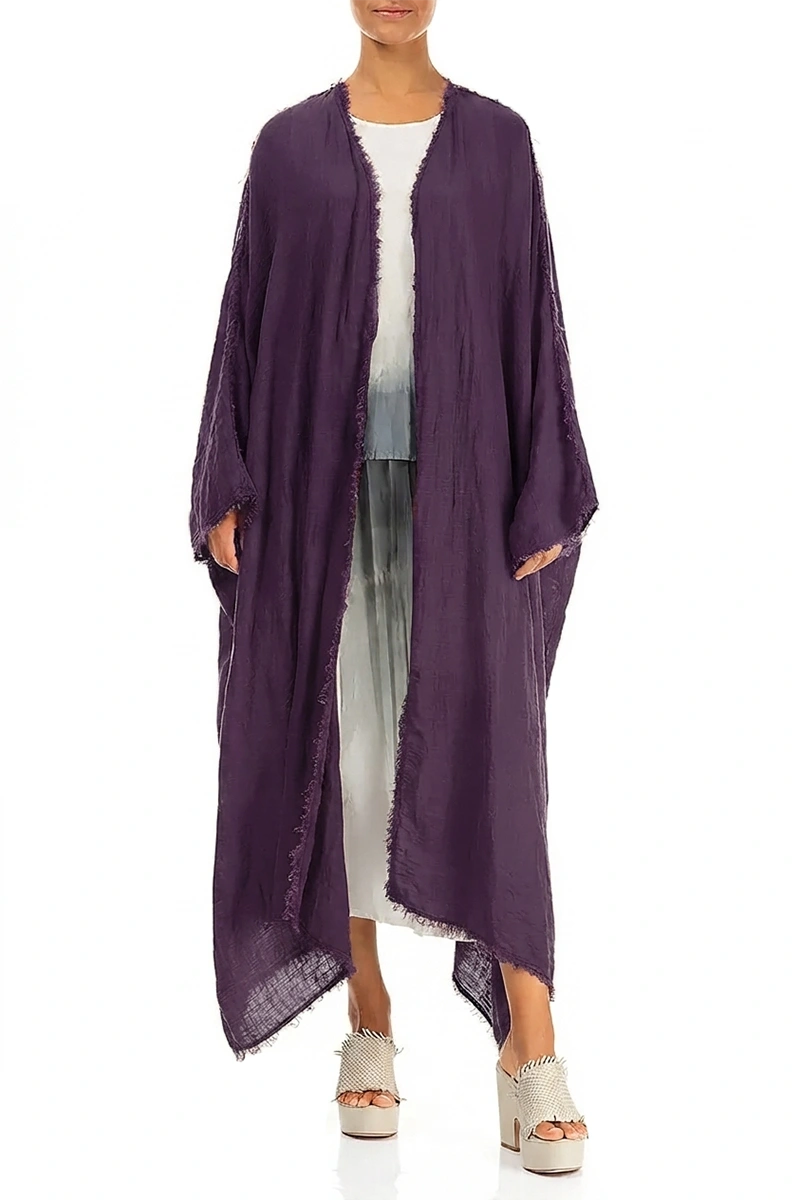 Oversized Raw Edge Amethyst Gauze Linen Jacket 4