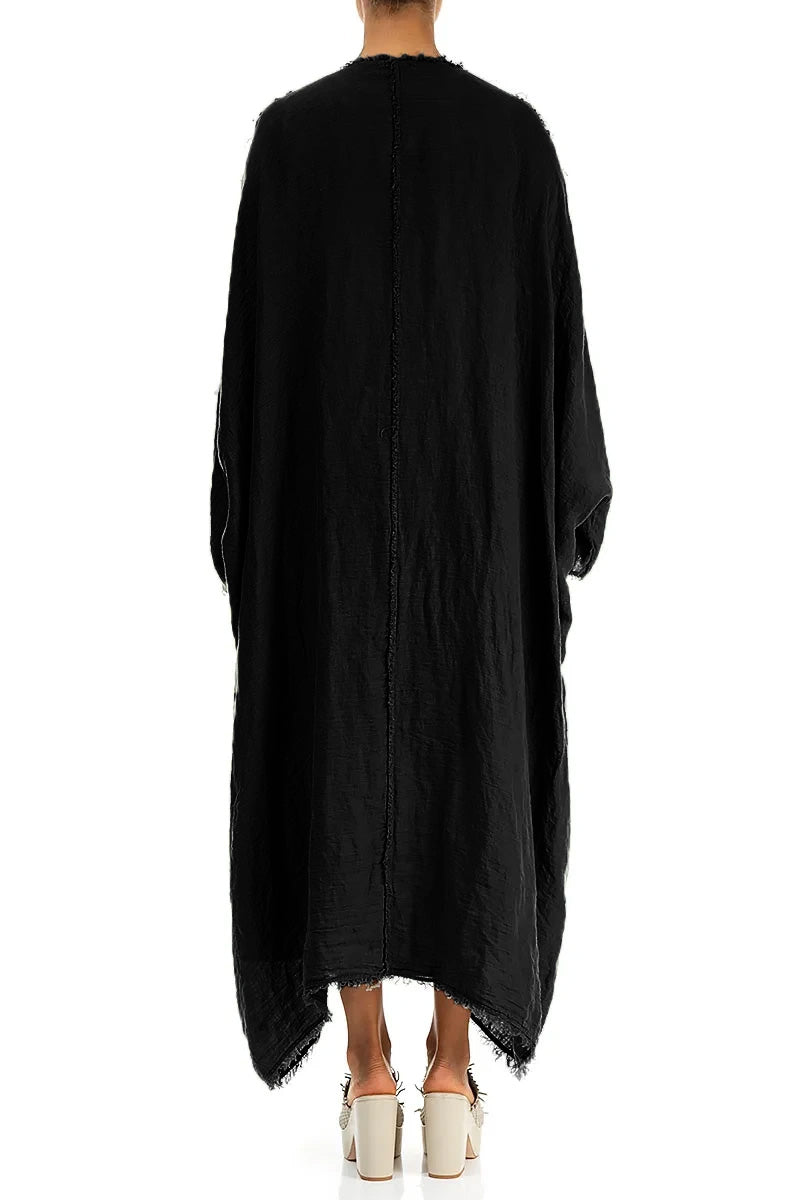 Oversized Raw Edge Black Gauze Linen Jacket 2