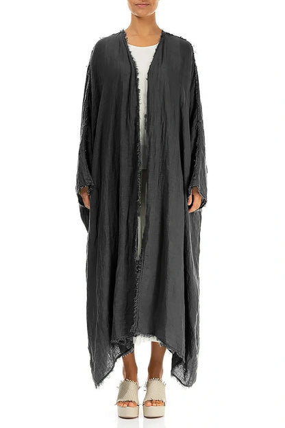 Oversized Raw Edge Graphite Gauze Linen Jacket 1