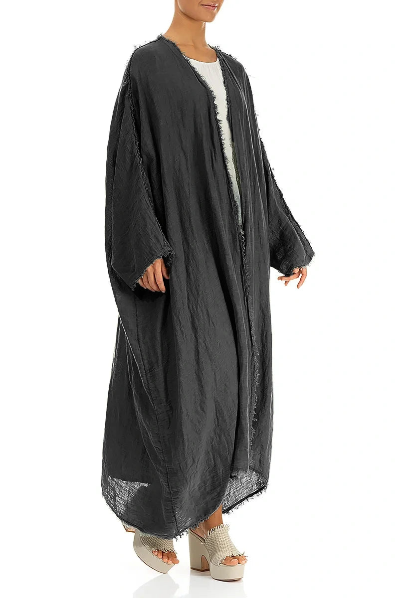 Oversized Raw Edge Graphite Gauze Linen Jacket 4