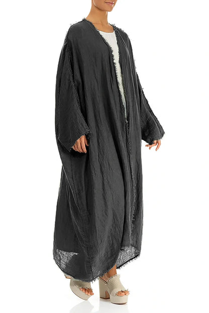 Oversized Raw Edge Graphite Gauze Linen Jacket 4