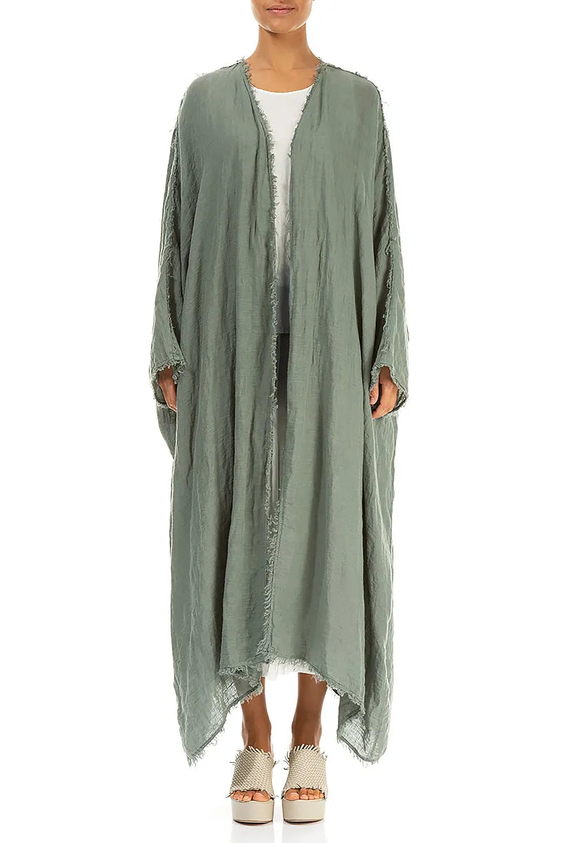 Oversized Raw Edge Sage Gauze Linen Jacket 1