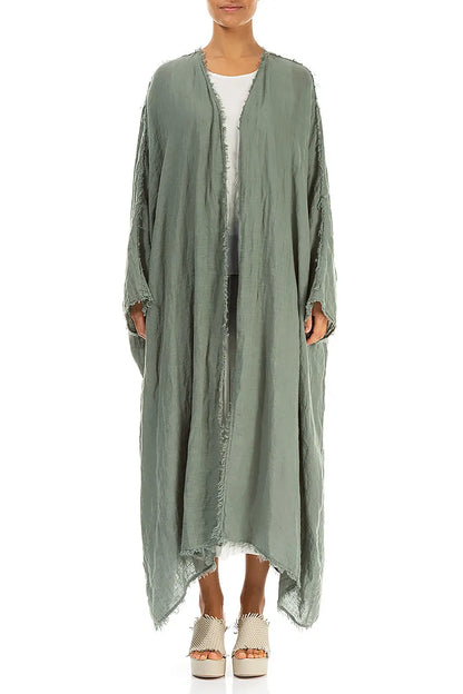 Oversized Raw Edge Sage Gauze Linen Jacket 1