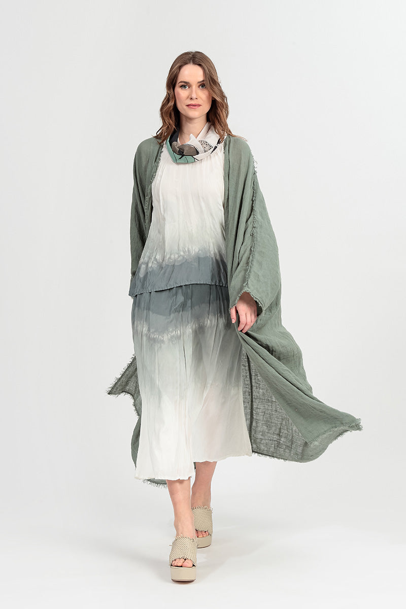 Oversized Raw Edge Sage Gauze Linen Jacket 8