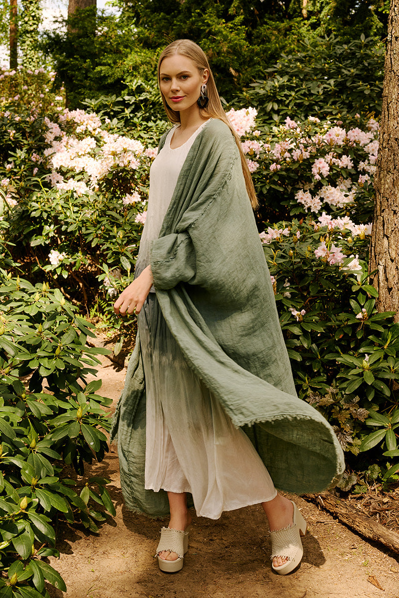Oversized Raw Edge Sage Gauze Linen Jacket 7