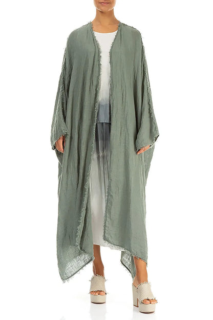 Oversized Raw Edge Sage Gauze Linen Jacket 4