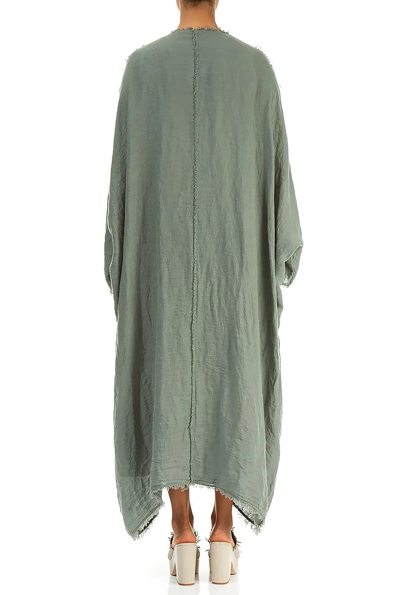 Oversized Raw Edge Sage Gauze Linen Jacket 2
