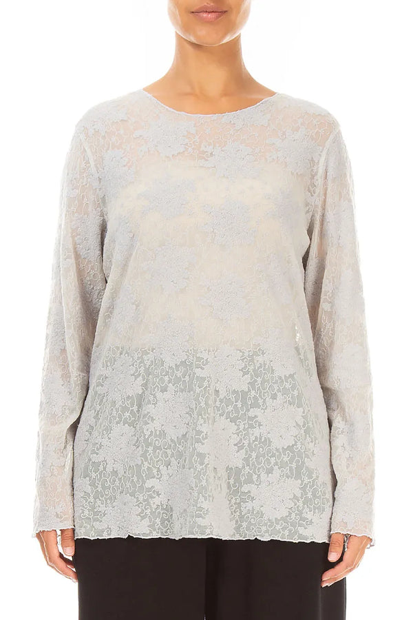 Pearl Grey Floral Cotton Lace Blouse