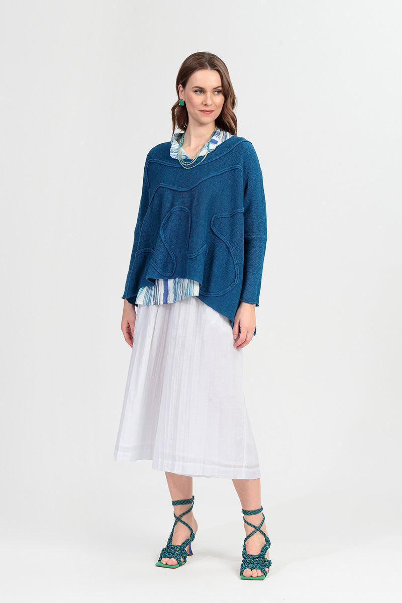 Pin-Tucked Blue Wash Stripe Silk Bamboo Shirt 7