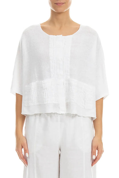 Pintuck Front White Linen Cardigan 1