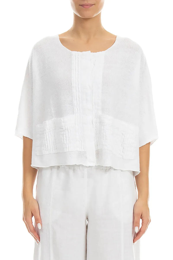 Pintuck Front White Linen Cardigan 1