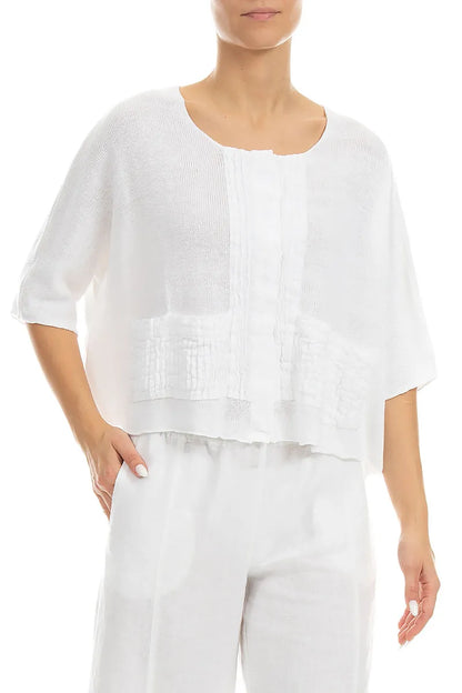 Pintuck Front White Linen Cardigan 3