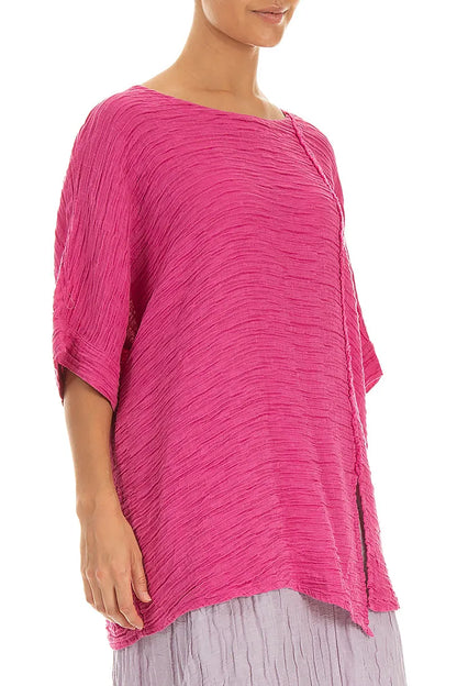 Raw Seam Crinkled Fuchsia Silk Blouse 3