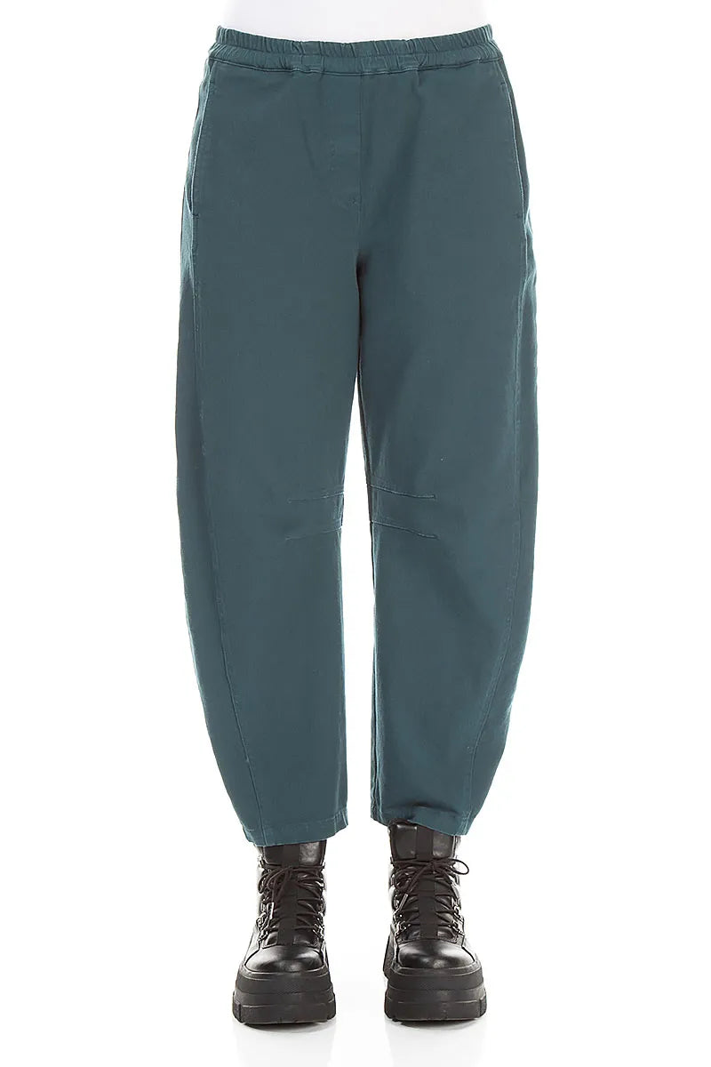Relaxed Barrel Deep Turquoise Stretch Cotton Trousers 1
