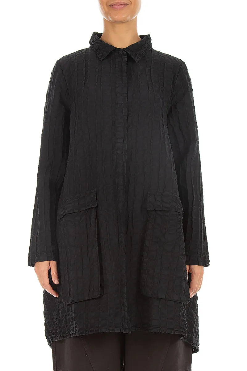 Relaxed Black Checkered Linen Cotton Jacket 1
