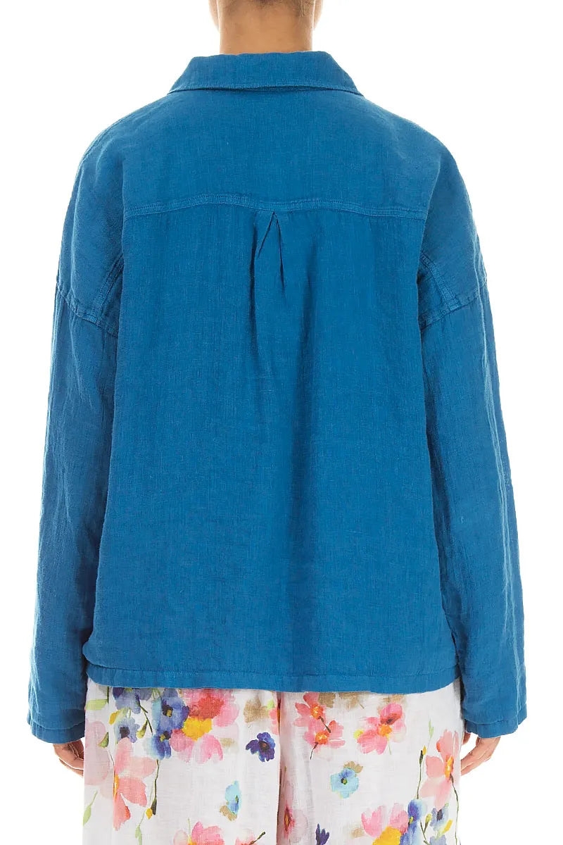Relaxed Cobalt Gauze Linen Shirt 2