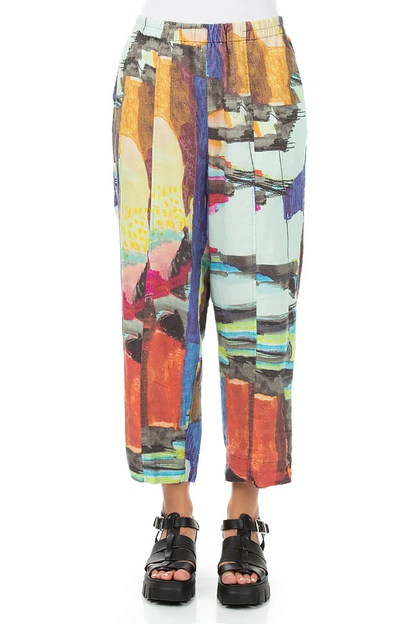 Relaxed Taper Abstract Linen Trousers 1