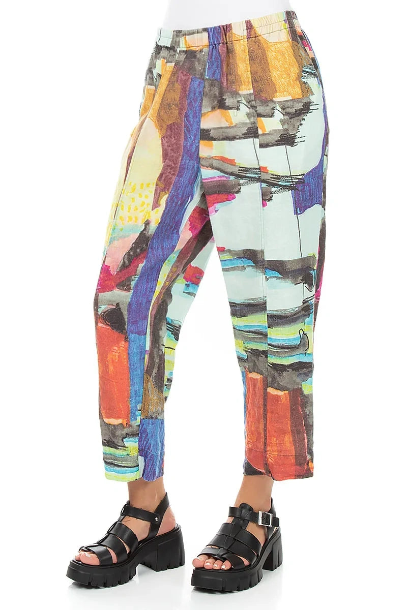 Relaxed Taper Abstract Linen Trousers 3