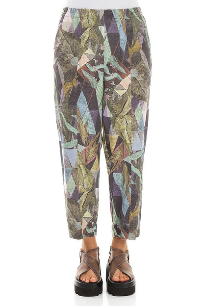 Relaxed Taper Art Mosaic Linen Trousers 1