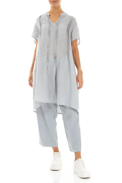 Relaxed Taper Silver Grey Linen Trousers 4