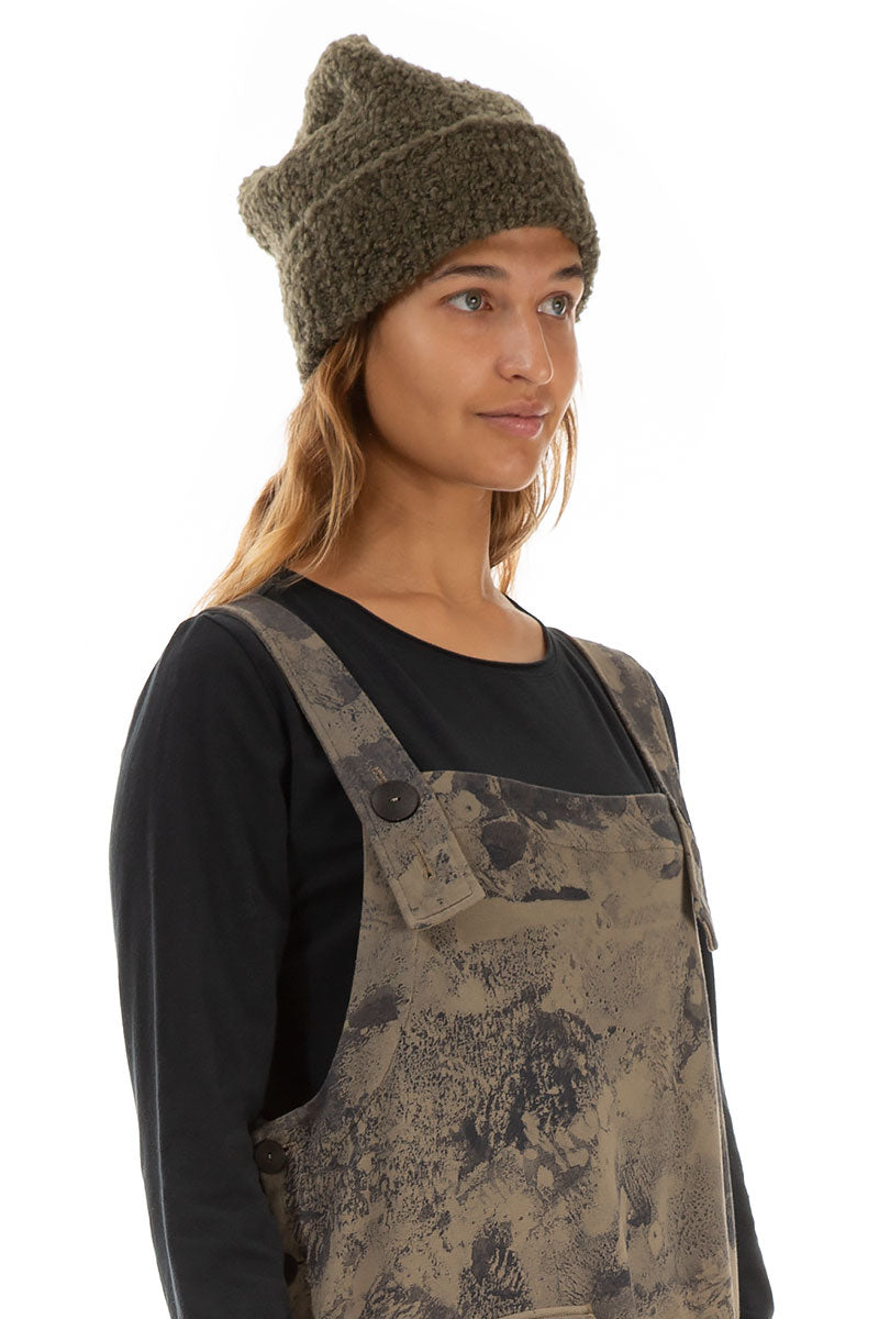 Ribbed Cuff Moss Brown Alpaca Wool Beanie Hat 1