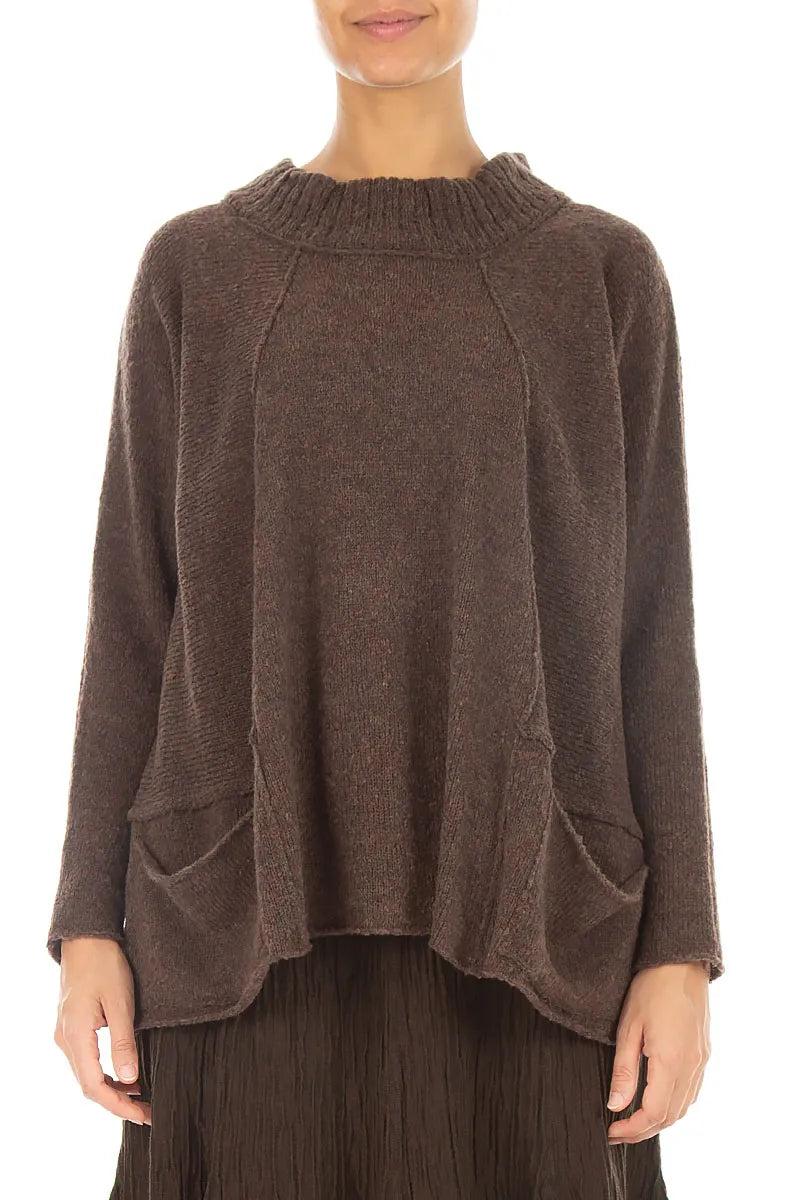 Ribbed Neck Brown Wool Sweater