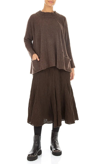 Ribbed Neck Brown Wool Sweater