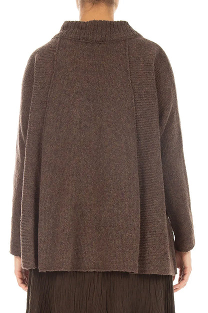 Ribbed Neck Brown Wool Sweater