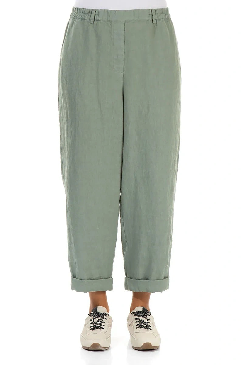 Roll Up Sage Linen Trousers 1