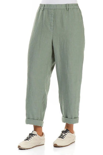 Roll Up Sage Linen Trousers 3