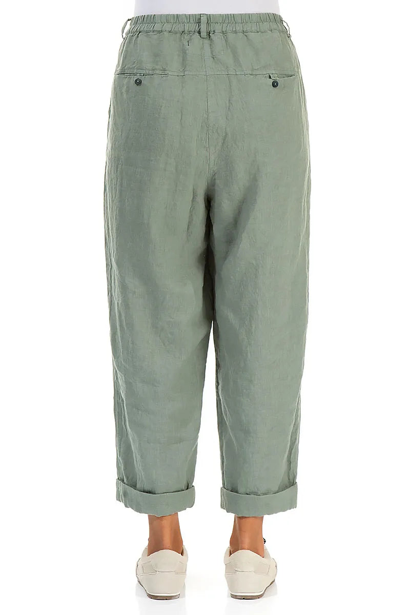 Roll Up Sage Linen Trousers 2