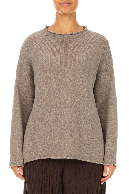 Rolled Edge Beige Cashmere Sweater 2
