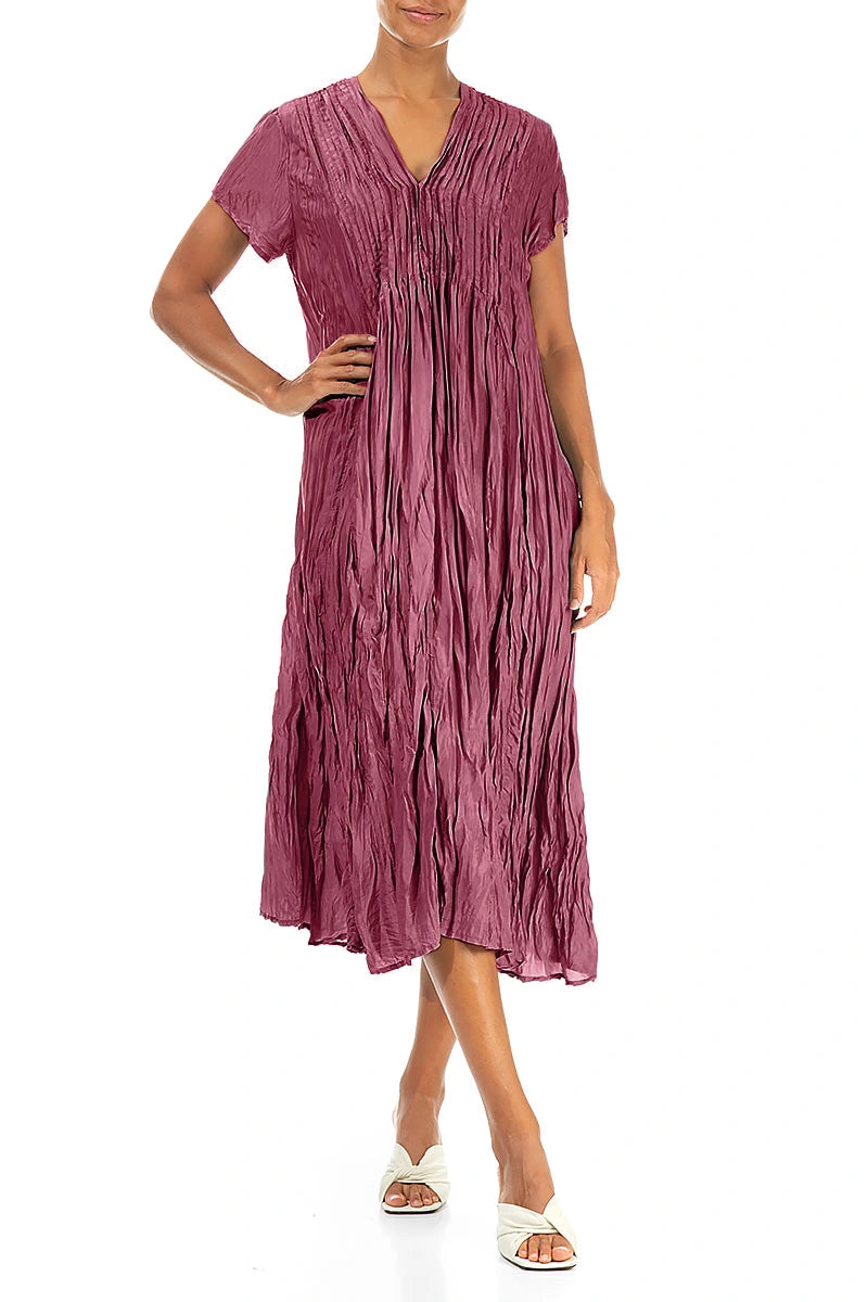 Romantic Antique Ruby Crumpled Pure Silk Dress 4