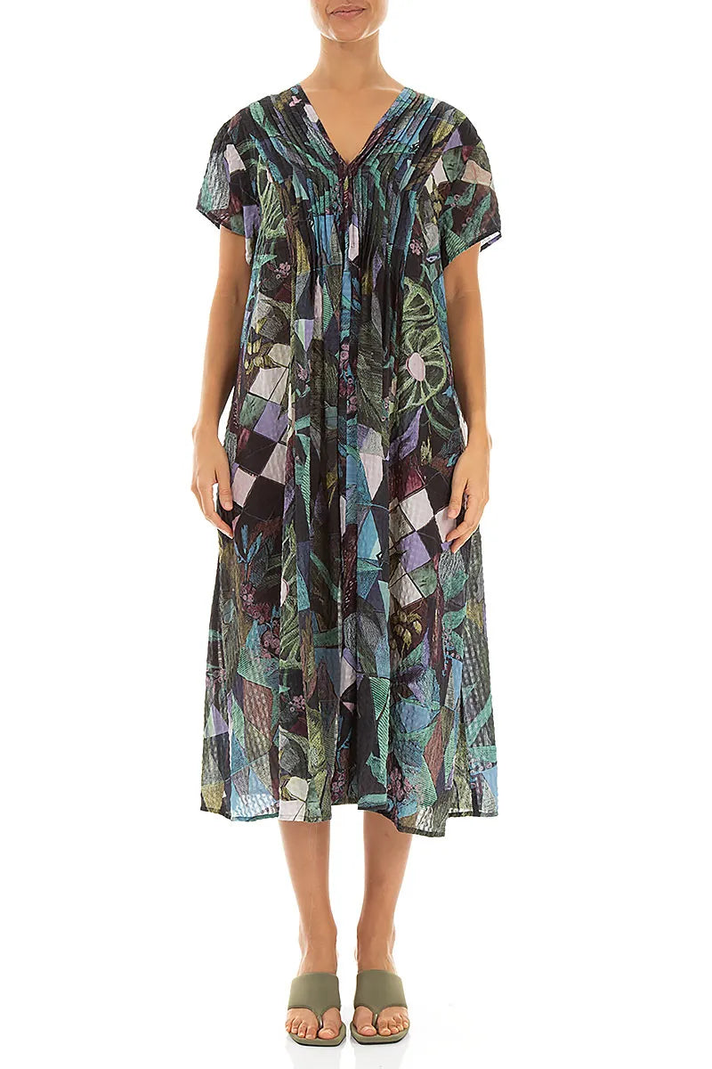 Romantic Art Mosaic Textured Silk Midi Dress 1