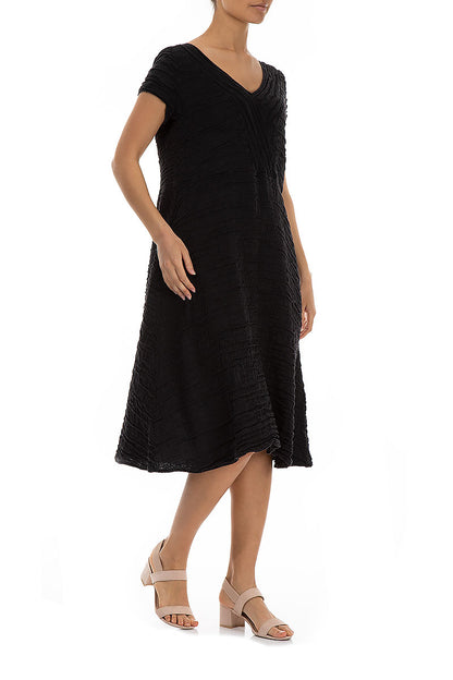Romantic Black Crinkled Silk Linen Dress 3
