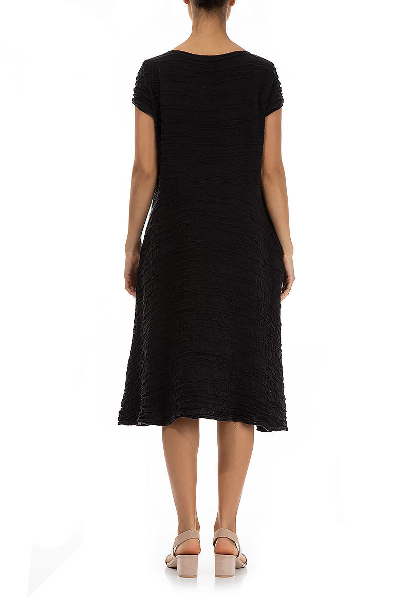 Romantic Black Crinkled Silk Linen Dress 2