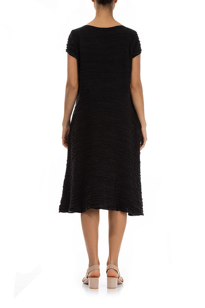 Romantic Black Crinkled Silk Linen Dress 2