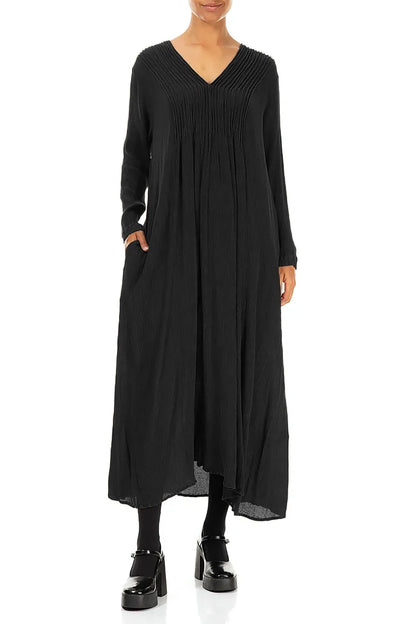 Romantic Black Silk Viscose Dress