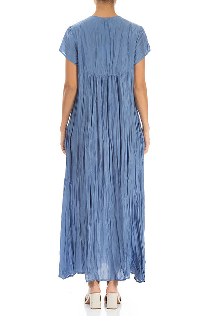 Romantic Blue Nova Crumpled Maxi Pure Silk Dress 2