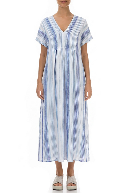 Romantic Blue Wash Stripe Linen Dress 1
